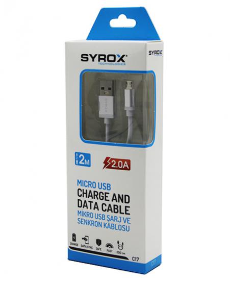 SYROX C17 ( MICRO ) USB ( 2MT ) 2.0A MİKRO SAMSUNG ŞARJ & DATA KABLOSU*320