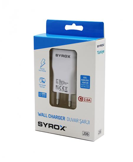 SYROX J35 CHARGE WALL CHARGER USB ( TEK BAŞLIK ) EV ŞARJI 2.1A*200