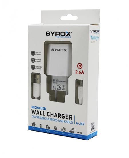 SYROX A-J47 WALL CHARGER ( MICRO ) USB ( SET ) 2.6A MİKRO SAMSUNG EV ŞARJ ALETİ*200