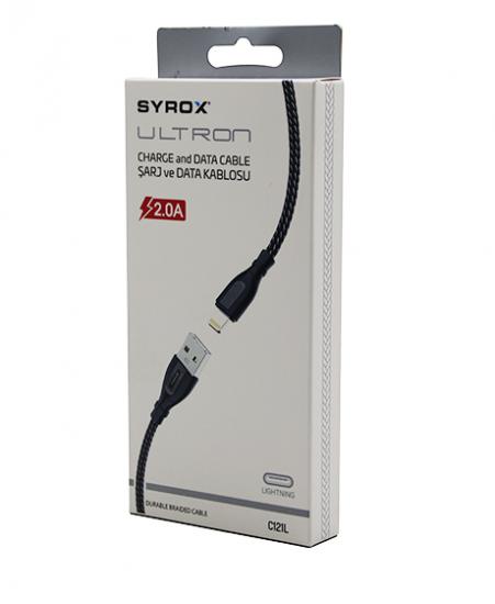 SYROX C121L ULTRON ( İPHONE ) USB ( ÖRGÜLÜ ) LIGHTNING 2.0A ŞARJ & DATA KABLOSU*200