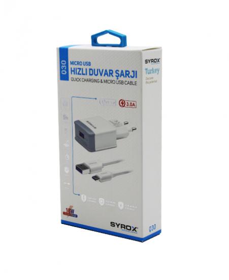 SYROX Q30 ( MICRO ) USB ( HIZLI ) 3.0A MİKRO SAMSUNG EV ŞARJ ALETİ*200
