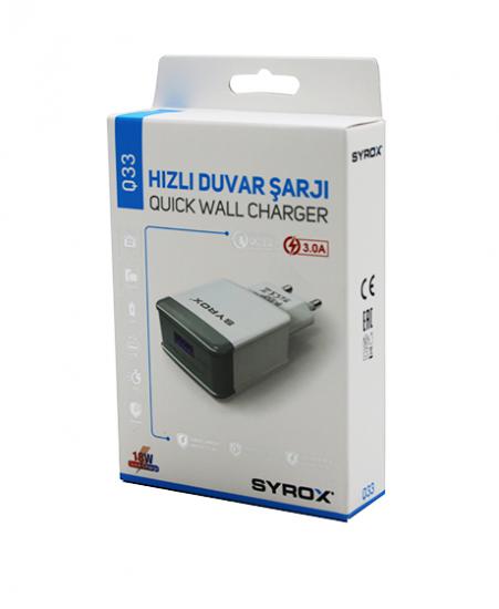 SYROX Q33 ( USB ) ( HIZLI ) EV ŞARJ ( ADAPTÖR BAŞLIK ) 18W*200