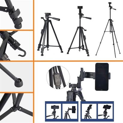 BUFFER®%20Telefon%20ve%20Fotoğraf%20Makinası%20Takılabilen%20Bluetooth%20Kumandalı%20146%20cm%20Tripod