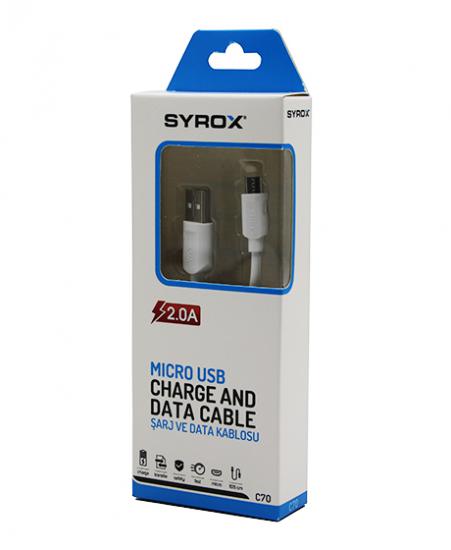 SYROX C70 ( MICRO ) USB MİKRO SAMSUNG 2.0A ŞARZ VE DATA KABLOSU 105CM*320