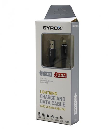 SYROX C88 PLUS ( İPHONE ) USB LIGHTNING 2.0A ŞARJ & DATA KABLOSU*320