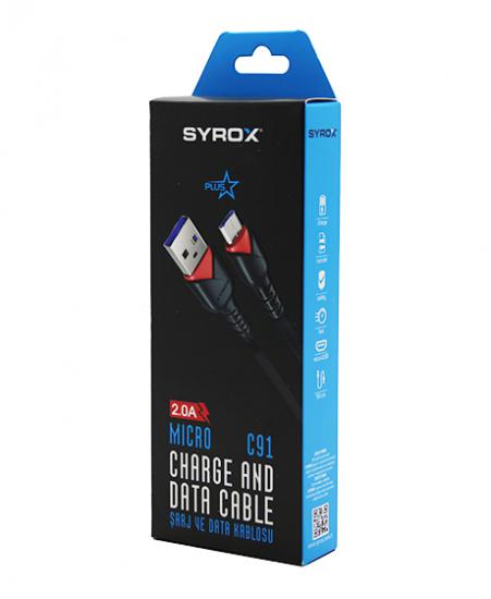 SYROX C91 PLUS ( MICRO ) USB ( ÖRGÜLÜ ) MİKRO SAMSUNG 2.0A ŞARJ & DATA KABLOSU*320