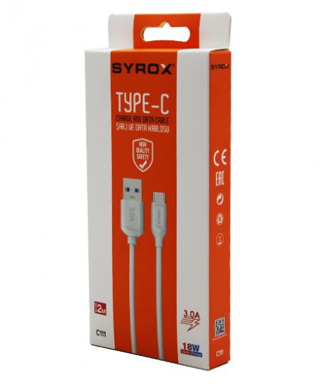 SYROX C111 ( TYPE-C ) USB ( 2MT ) 3.0A QUICK ŞARJ & DATA KABLOSU 18W*200