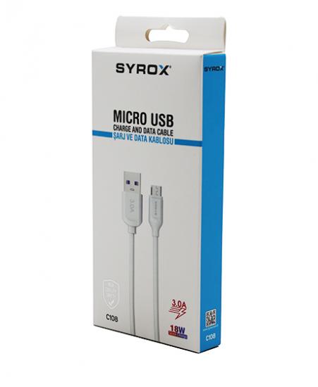 SYROX C108 ( MICRO ) USB 3.0A 18W QUICK MİKRO SAMSUNG ŞARJ & DATA KABLOSU 1MT*200