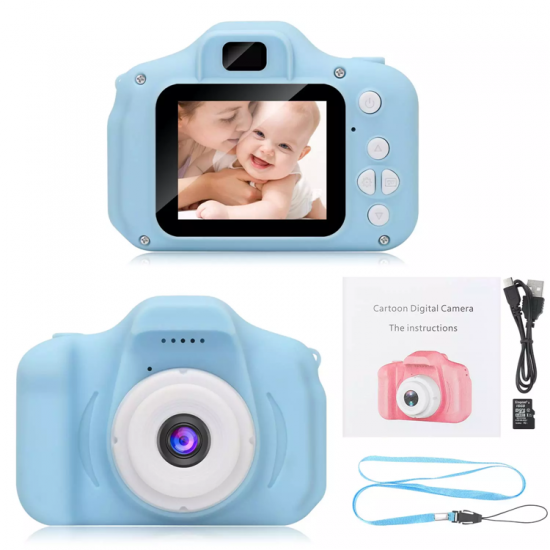 Dijital Mini Kamera Fotoğraf Makinesi Çocuk Mini 1080p Hd Kamera Selfie Mavi Renk