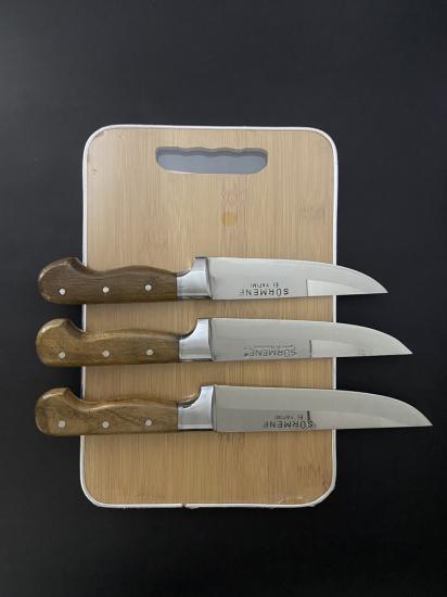 Sürmene El Yapımı Kesme Tahtası Hediyeli 3’lü Mutfak Bıçak Seti