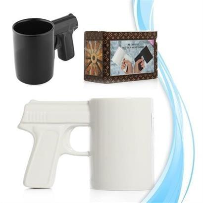 BUFFER® Silah Tabanca Kulplu Beyaz Renk Eğlenceli Kupa Bardak
