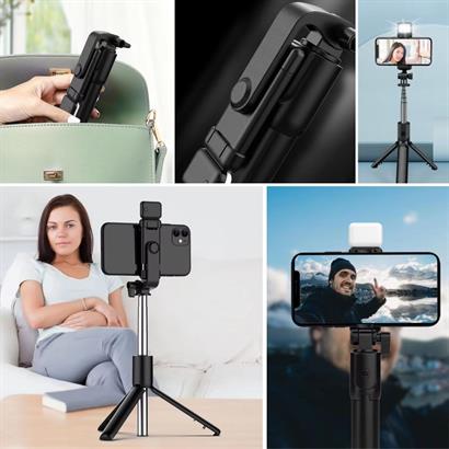 BUFFER®%20Kendiliğinden%20LED%20Işıklı%20Kumandalı%20Uzayabilen%20Selfie%20Çubuğu,Masa%20Üstü%20Tripod