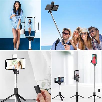 BUFFER®%20Kendiliğinden%20LED%20Işıklı%20Kumandalı%20Uzayabilen%20Selfie%20Çubuğu,Masa%20Üstü%20Tripod