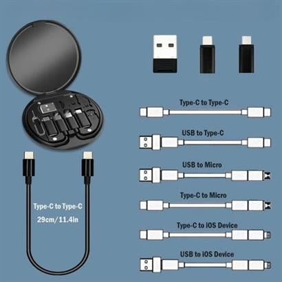 BUFFER®%2060w%20Destekli%20Kablo%20Kutusu%20Seyahat%20Kablo%20Seti%205’i%201%20arada%20USB%20Type-C%20Şarj%20Kablosu%20Seti